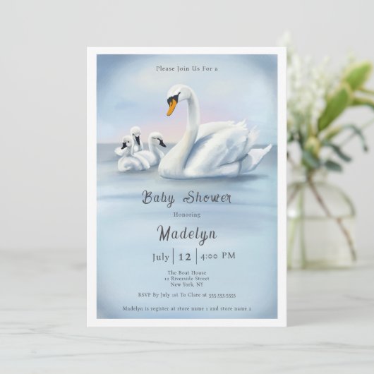 Invitation Mama Swan avec Baby shower bébé (Debout devant)