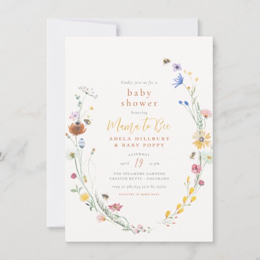 Invitation Mama To Bee Delicate Wildflower Boho Baby Shower (Devant)