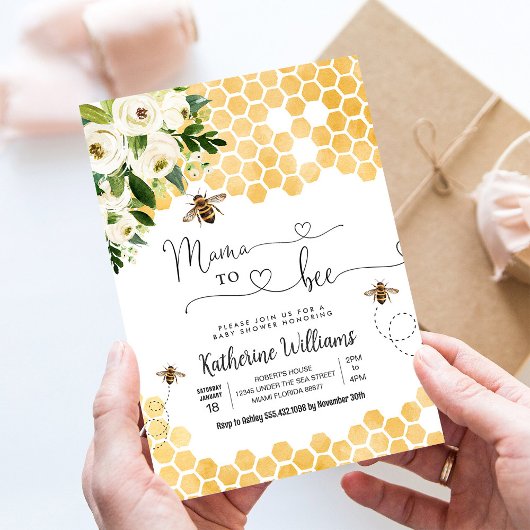 Invitation Mama To Bee Fête de Bébé abeille à Miel