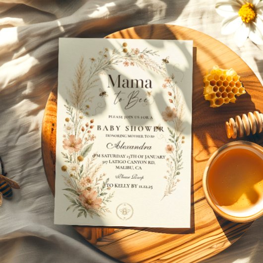 Invitation Mama To Bee Fête de Naissance Botanique