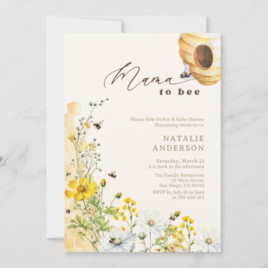 Invitation Mama to Bee Wildflowers Honeycomb Baby Shower (Devant)