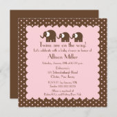 Invitation Mama & Twin Girls Baby Elephant Baby shower (Devant / Derrière)