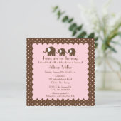 Invitation Mama & Twin Girls Baby Elephant Baby shower (Debout devant)