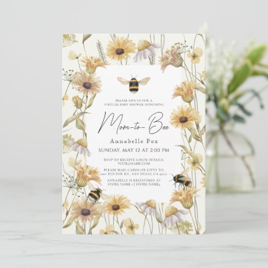 Invitation Maman à Bee Chamomile & Daisies Baby shower virtue (Debout devant)
