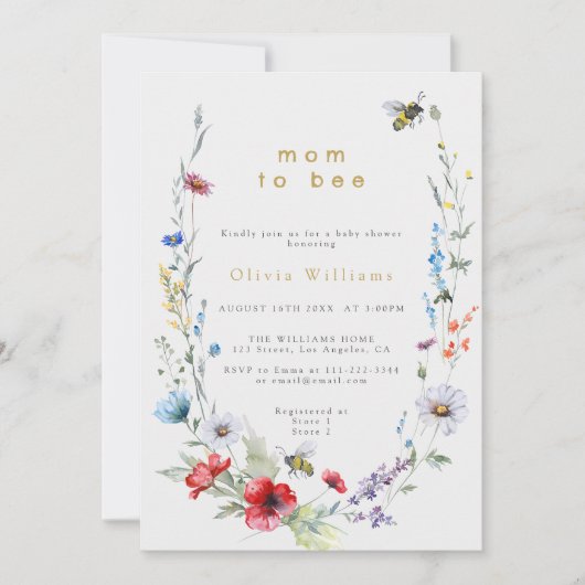 Invitation Maman À Être Fleur sauvage Baby shower Meadow (Devant)