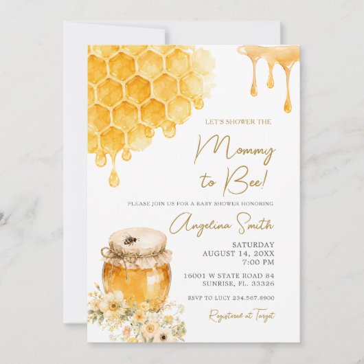 Invitation Maman Abeille à Bébé Abeille Shower (Devant)