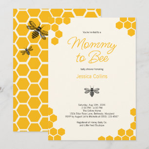 Invitation Maman Abeille Jaune Mignonne pour la Fête de Bébé