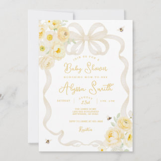 Invitation Maman abeille rayures jaunes et fleurs pour Baby S