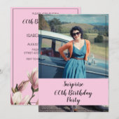 Invitation Maman aquarelle Floral Surprise Photo 60e annivers (Devant / Derrière)