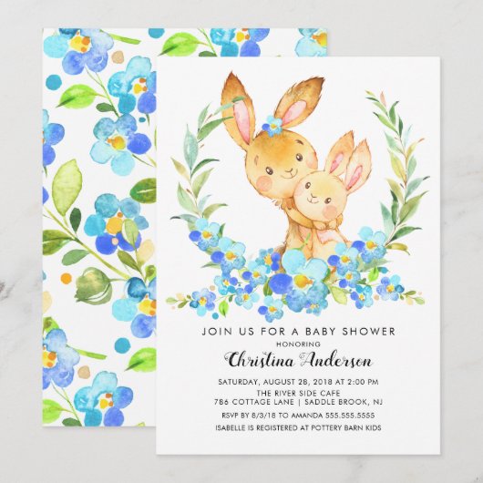 Invitation Maman & Baby Bunny Baby shower (Devant / Derrière)