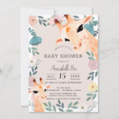 Invitation Maman & Baby Giraffe Baby shower floral rose (Devant)