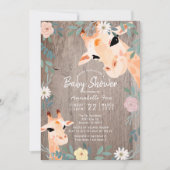 Invitation Maman & Baby Giraffe Bois rustique Baby shower Flo (Devant)