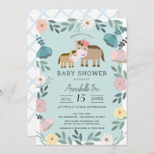 Invitation Maman & Baby Horse Bleu Jardin Floral Baby shower