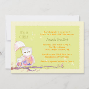 Invitation Maman & Baby Owls Green Baby Girl Douche