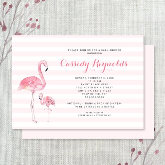 Invitation Maman + Baby shower Flamant rose bébé