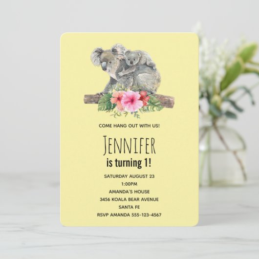 Invitation Maman & Bébé Koala Ours Aquarelle mignonne Anniver (Debout devant)