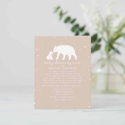 Invitation Maman + Bébé Polar Ours Baby shower rose Par Mail (Debout devant)