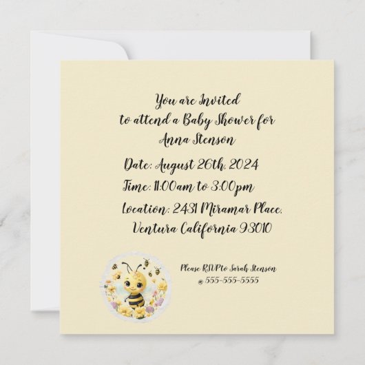 Invitation Maman Bee (Dos)