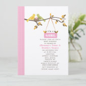 Invitation Maman de baby shower d'automne et oiseaux et nid (Debout devant)