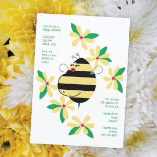 Invitation Maman enceinte abeille jaune floral Baby Shower
