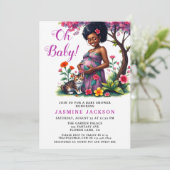 Invitation Maman enceinte Chat Floral Purple Baby shower (Debout devant)