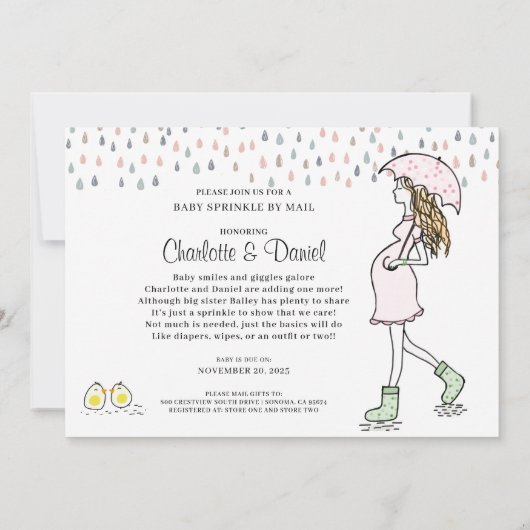 Invitation Maman Enceinte Sous Un Parapluie Bébé Saupoudrer P (Dos)
