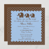 Invitation Maman et baby shower jumeau de garçon d'éléphants (Devant / Derrière)