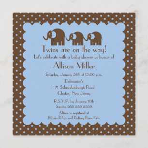 Invitation Maman et baby shower jumeau de garçon d'éléphants