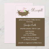 Invitation Maman et bébé Baby shower de fille d'oiseaux (Devant / Derrière)