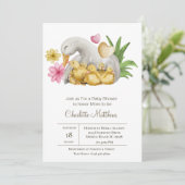 Invitation Maman et bébé Canard Baby shower d'animaux aquatiq (Debout devant)