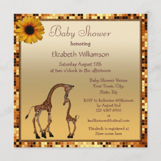 Invitation Maman et bébé girafe doré faire part de naissance 