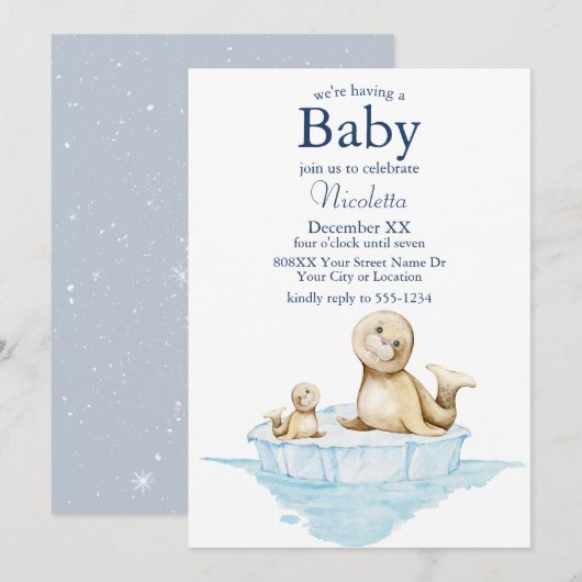 Invitation Maman et bébé phoque sur la glace (Devant / Derrière)