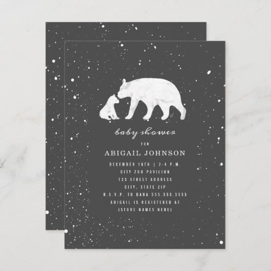 Invitation Maman et bébé Polar Ours Baby shower gris foncé (Devant / Derrière)