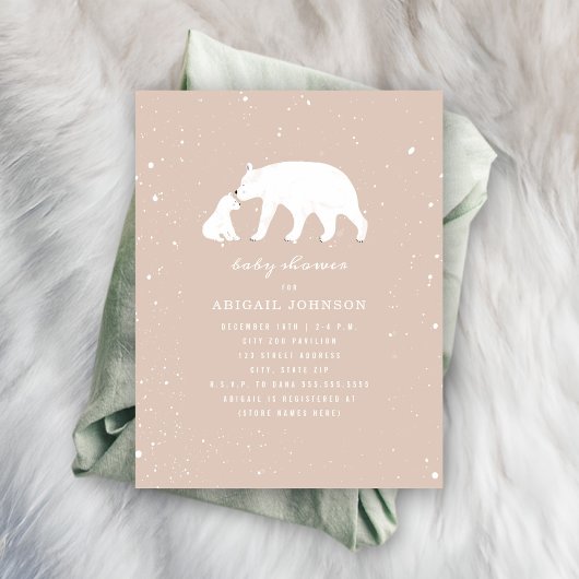 Invitation Maman et bébé Polar Ours Baby shower rose