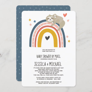 Invitation Maman et bébé Sloth Rainbow   Baby shower par cour