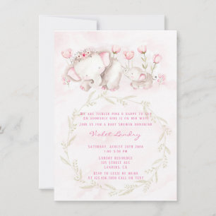 Invitation Maman et moi Elephant Pastel Baby shower fille