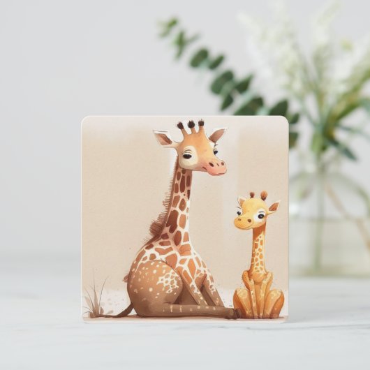 Invitation Maman Giraffe avec bébé (Debout devant)