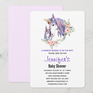 Invitation Maman licorne Pretty et bébé Shower à l'aquarelle