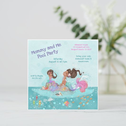 Invitation Maman & Me Pool Girly Turquoise rose sirènes (Debout devant)