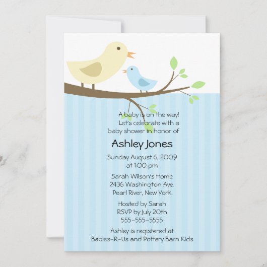 Invitation Maman mignonne Bird et baby shower de bébé (Devant)