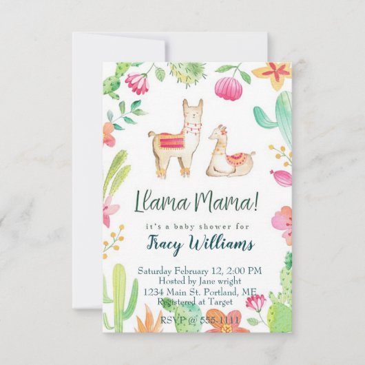 Invitation Maman mignonne et bébé lama (Devant)