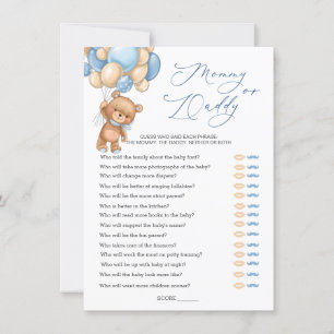 Invitation Maman ou papa Jeu Baby shower Ours Ballons
