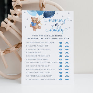 Invitation Maman ou papa Jeu Baby shower Teddy Bear Card