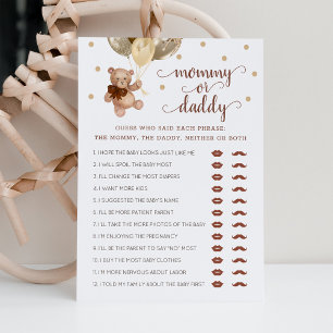 Invitation Maman ou papa Jeu Baby shower Teddy Bear Card