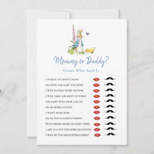 Invitation Maman ou papa Peter Rabbit jeu de Baby shower (Devant)