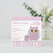 Invitation Maman Owl et baby shower de pourpre de hibou de (Debout devant)