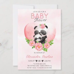 Invitation Maman Panda Adorable & bébé Fête de Naissance Flor