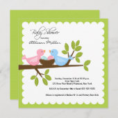 Invitation Maman papa oiseaux avec le Baby shower TWINS (Devant / Derrière)