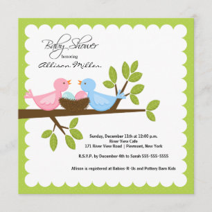 Invitation Maman papa oiseaux avec le Baby shower TWINS