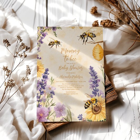 Invitation Maman qui devient abeille Fleurs Baby Shower